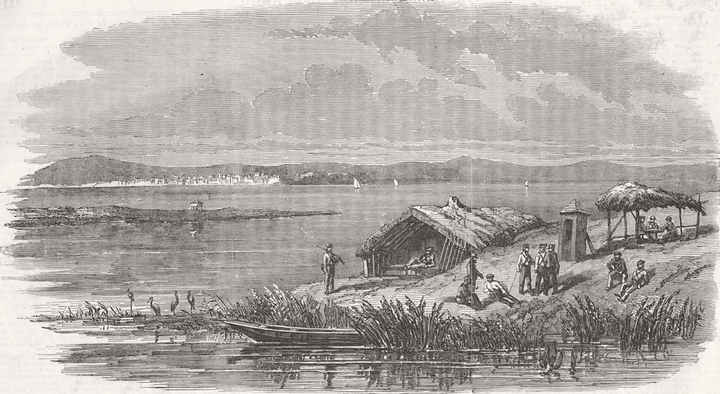 ROMANIA. Sketch of the Danube at Giurgiu, opposite Rousse 1853 old print