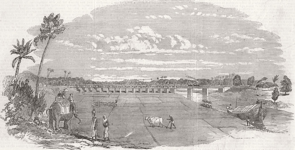 INDIA. The East Indian Railway. Sursuttee Bridge and Viaduct 1853 old print
