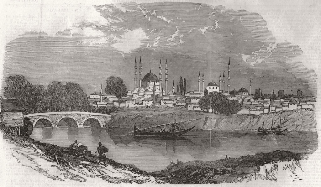 TURKEY. Edirne 1853 old antique vintage print picture