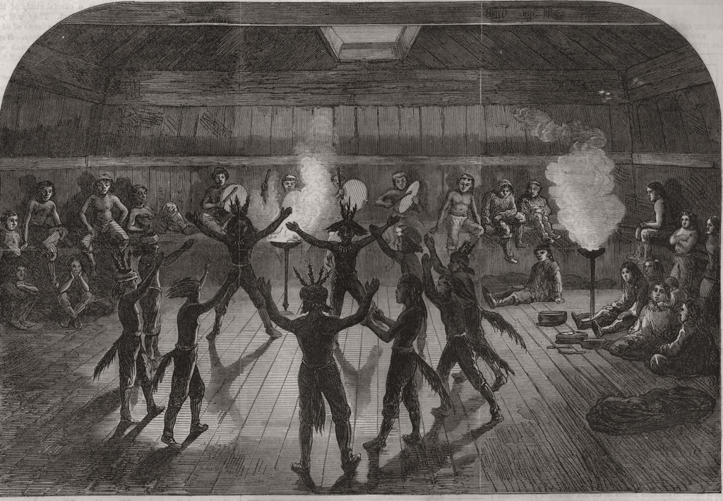 ALASKA. Indian Dance at Unalachleet, Norton Sound 1868 old antique print