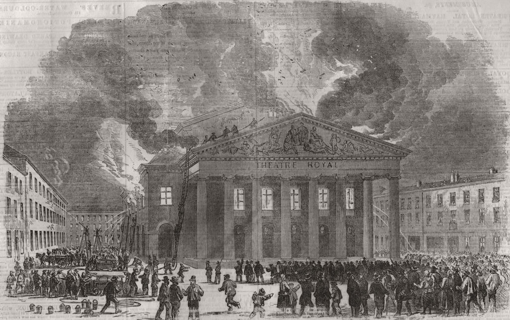 BRUSSELS. Burning of the theatre of la Monnaie. Belgium 1855 old antique print