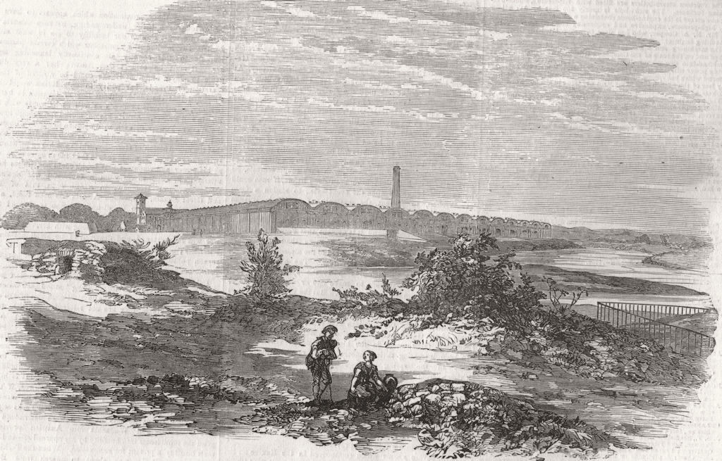 WIRRAL. The Bromborough Pool Candle Works-from the Mersey 1854 old print