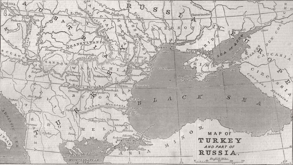 TURKEY. Map of Turkey and part of Russia 1853 old antique plan chart
