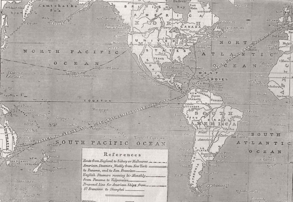 Associate Product AUSTRALIA. The Direct Route to Australia 1853 old antique print picture