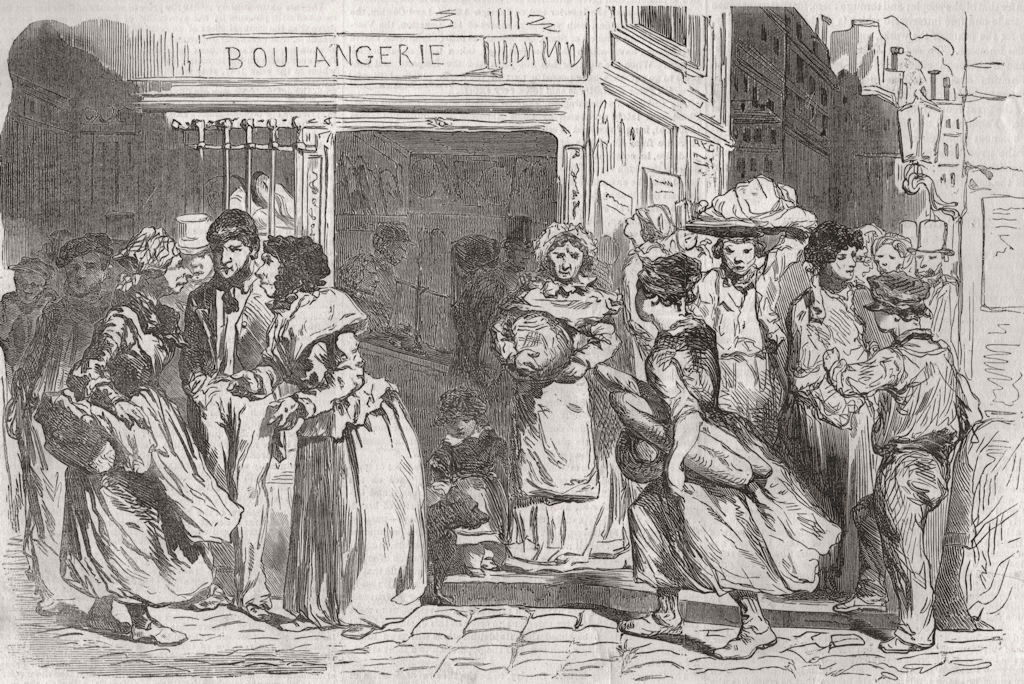 PARIS. Parisians discussing the price of bread. France 1853 old antique print