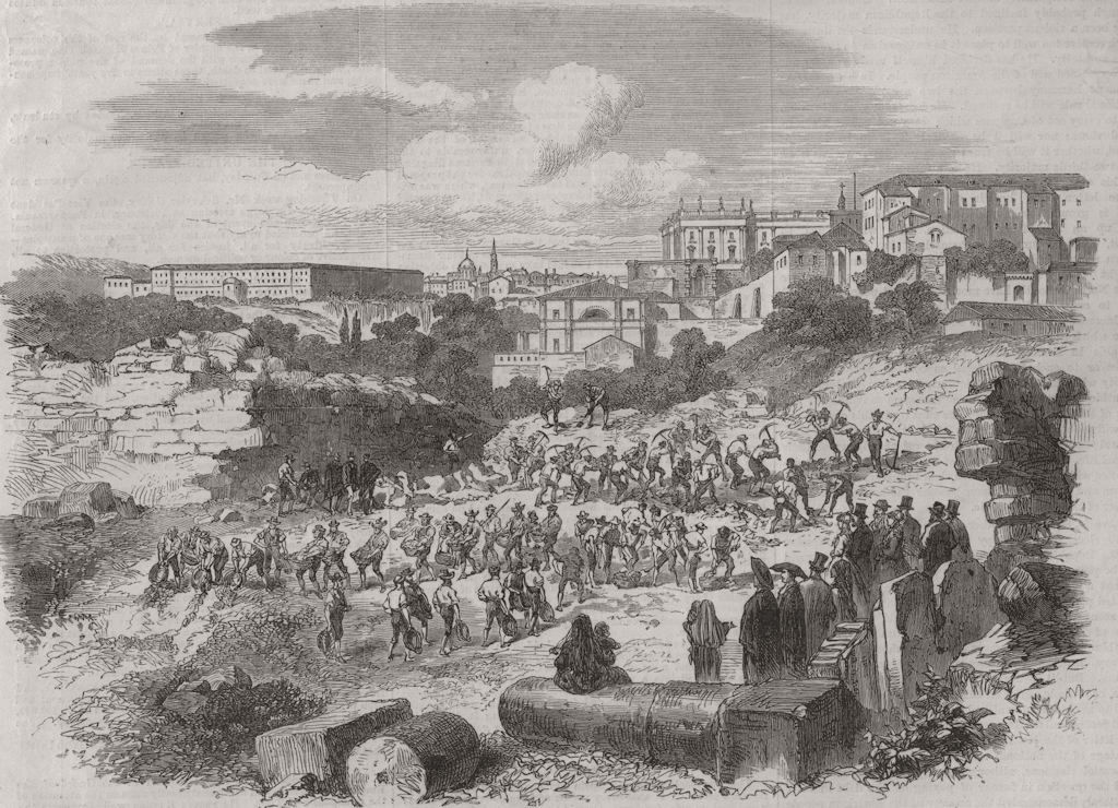 MADRID. The revolution in Spain; demolition of the old city walls. Spain 1868