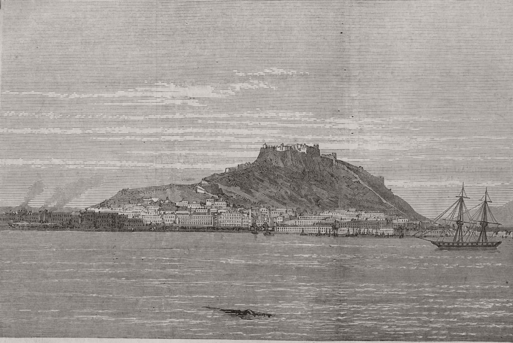 The Civil war in Spain. Alicante, bombarded by the Intransigentes 1873 print