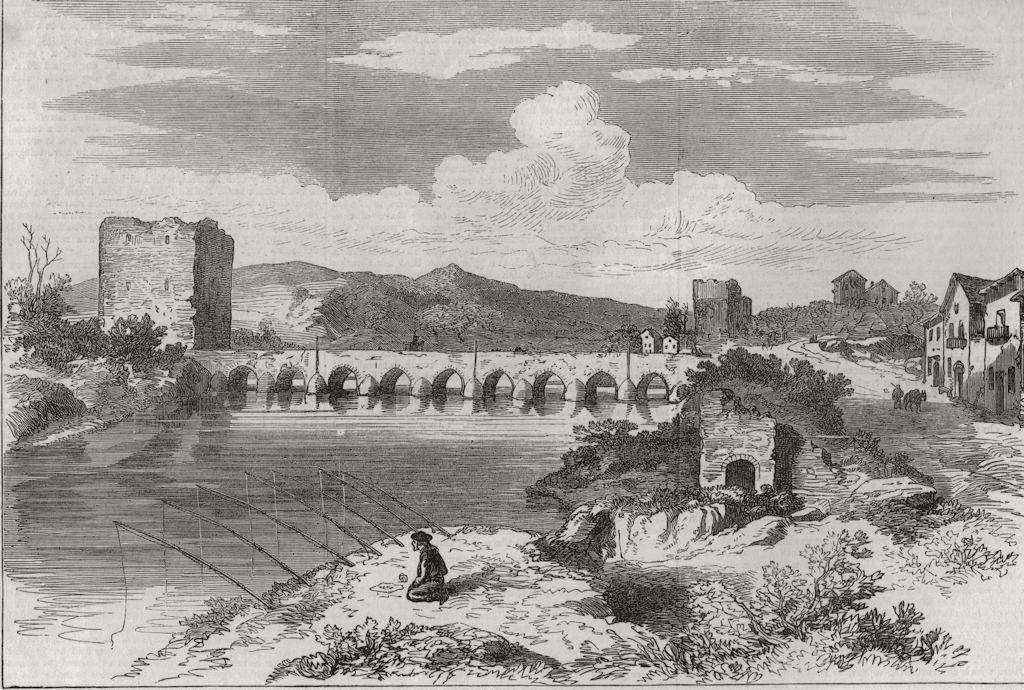 CORDOBA. Sketches in Spain. The Old Bridge. Spain 1873 antique print
