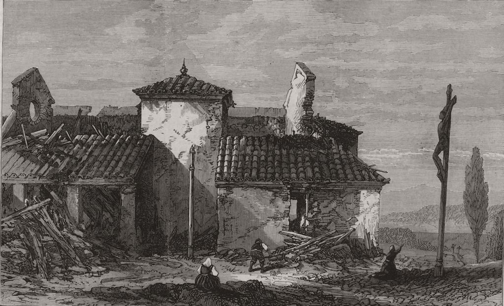 ITALY.Earthquake near Venice.Ruins of the church of San Pietro di Feretto 1873