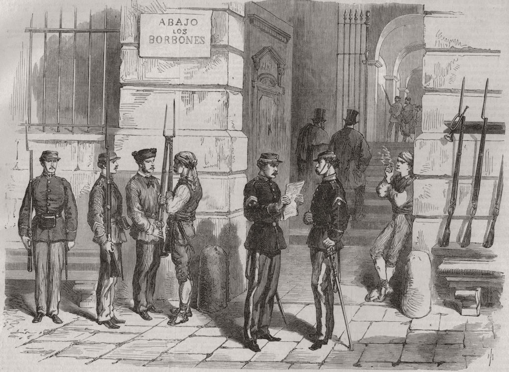 MADRID. Revolution in Spain. Volunteers of liberty in the Puerta del Sol 1868