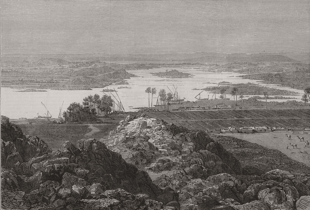 EGYPT. The late rising of the Nile. View near the First Cataract 1874 print