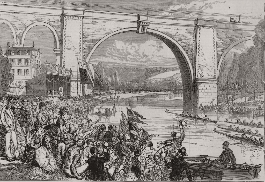 PARIS IN SUMMER. A regatta on the Marne 1874 old antique vintage print picture