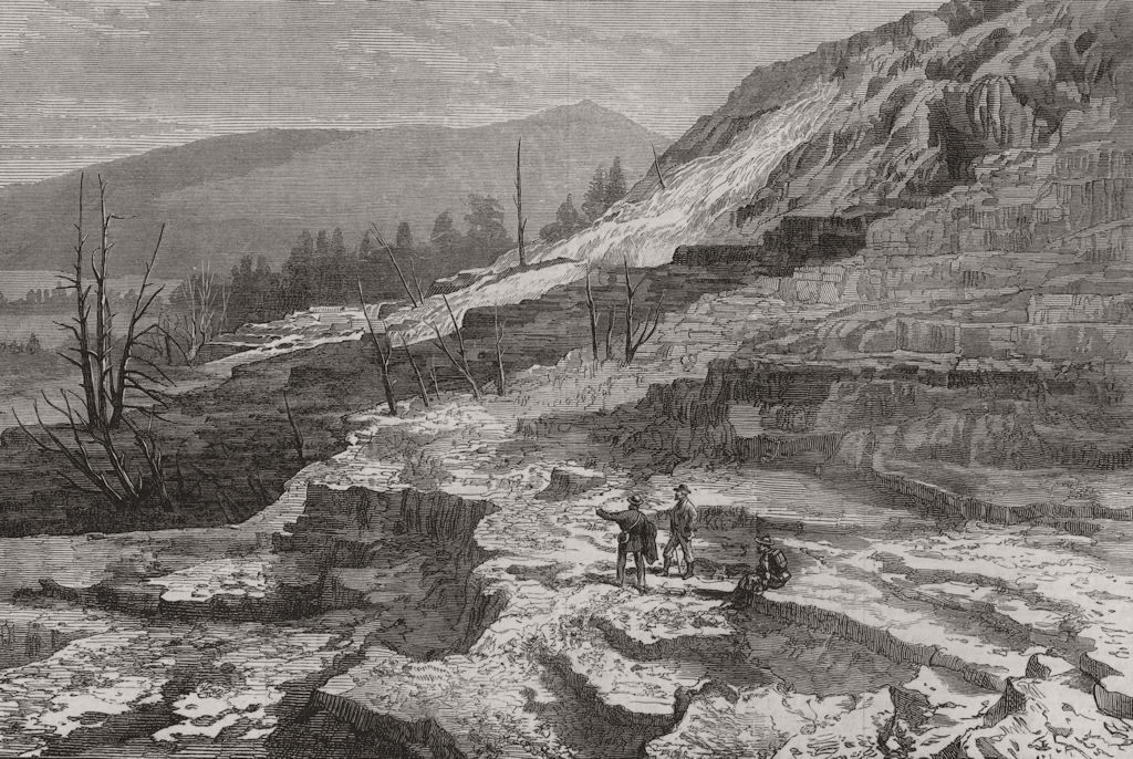 Associate Product YELLOWSTONE. The Mammoth Hot Springs, Gardiner's river. Wyoming 1874 old print