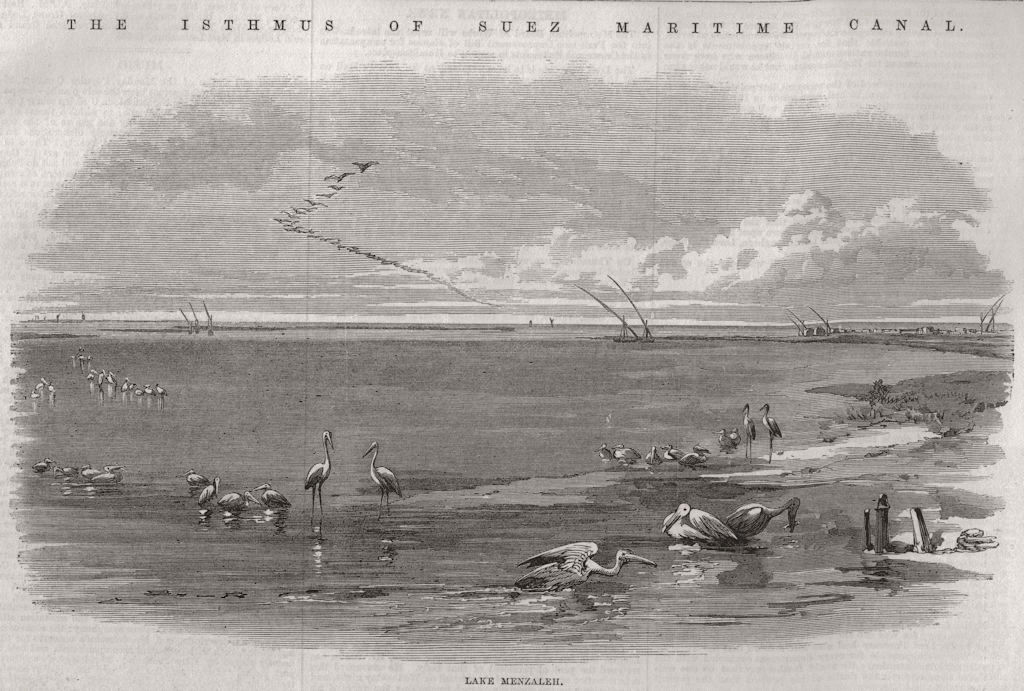 EGYPT. Suez Canal. Lake Menzaleh 1869 old antique vintage print picture