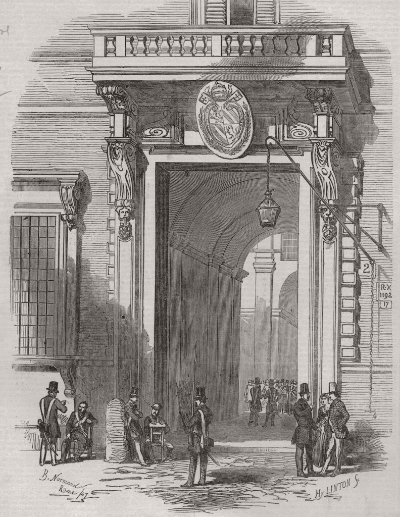 ROME. The civic guard house 1847 old antique vintage print picture