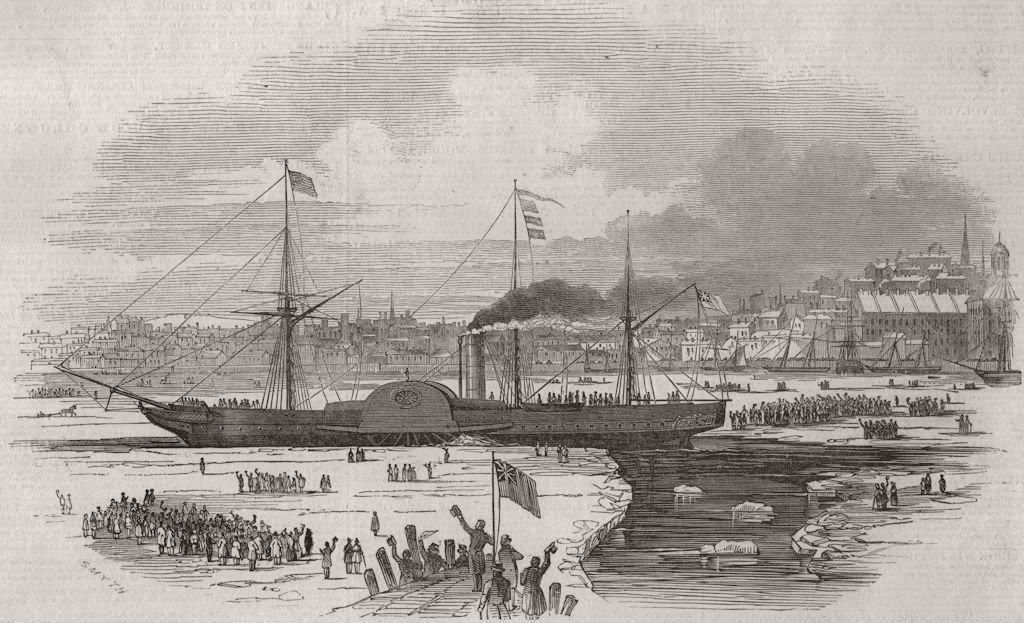 Associate Product BOSTON. Steamship Britannia. The Britannia steam-ship leaving Boston, US 1847