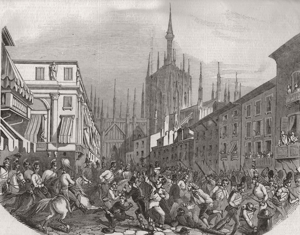 MILAN. Italian Revolution 1848. Emeute in the Corso dei Servi. Italy 1847
