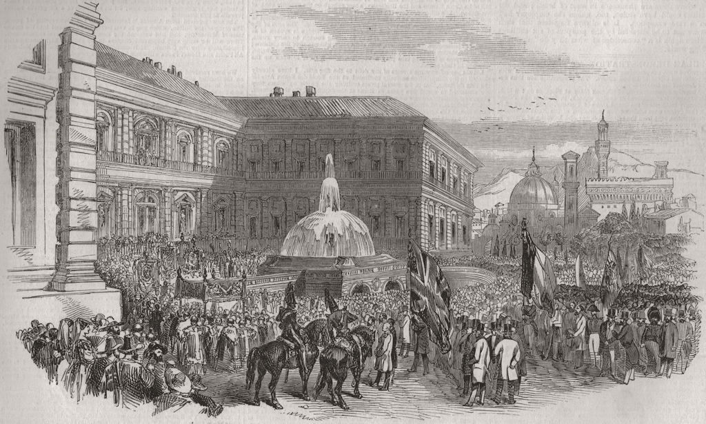 ITALIAN REVOLUTION 1848.Political Demonstration in Florence(Palais Pitti) 1847
