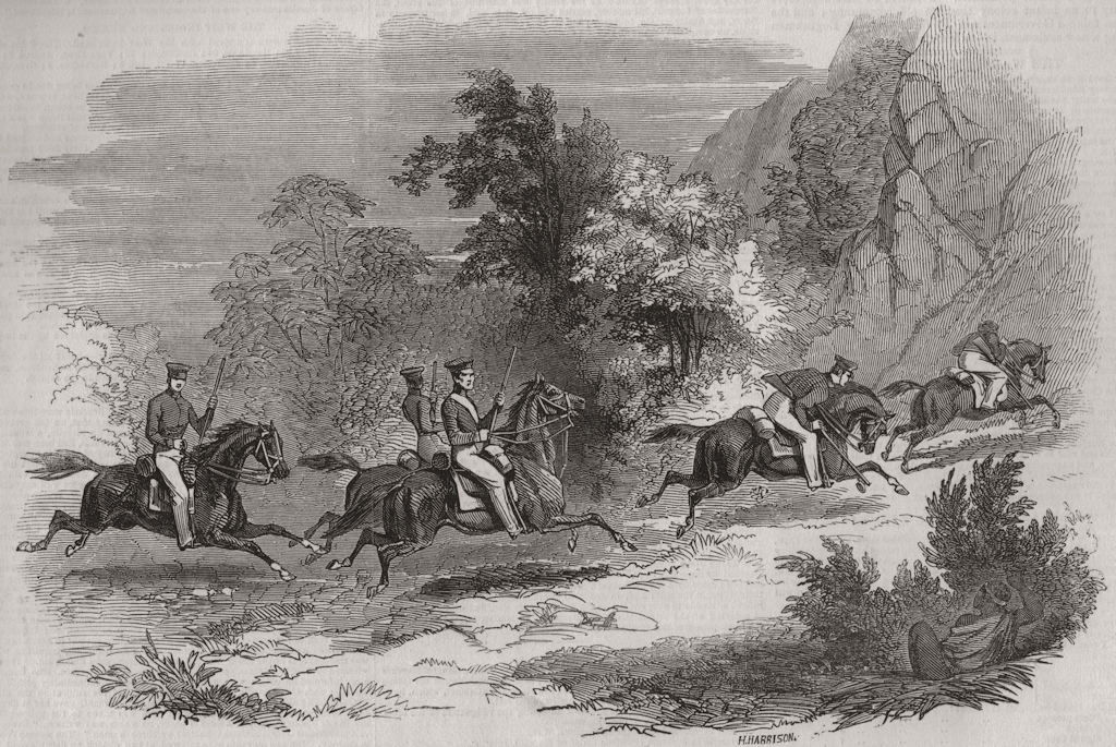 SOUTH AFRICA. Seventh Kaffir War. Cape Mounted Rifles pursuing Negroes 1847