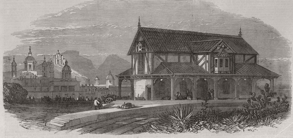 MEXICO. Railway station, Guadalupe Hidalgo, near the City of Mexico 1866 print