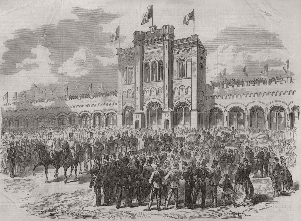 BELGIUM. Arrival of King Leopold at the Tir National Brussels 1866 print