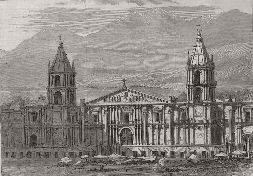 Associate Product PERU EARTHQUAKE 1868. Cathedral of Arequipa. City destroyed 1868 old print