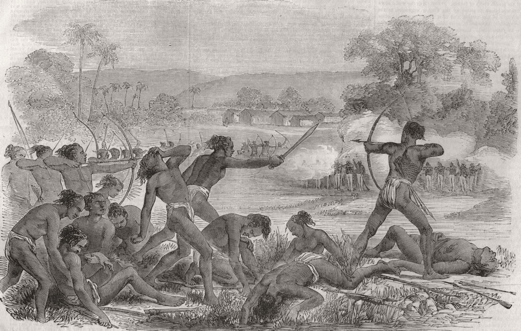 INDIA. Santal Rebellion. Attack on Sepoys, 40th Rgt native infantry 1856 print