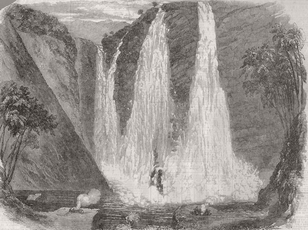 INDIA. Falls of Garsuppah, Canara district, West coast of India 1856 old print