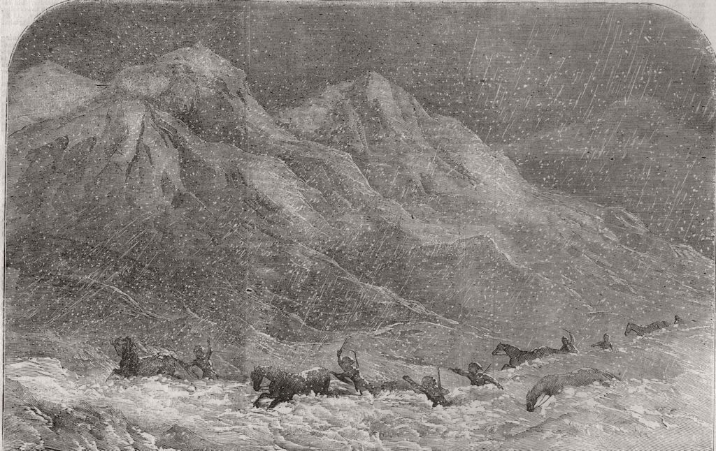 SNOWSTORM IN ARMENIA. Dr Sandwith crossing the Allah-Akbar Mountain 1856 print