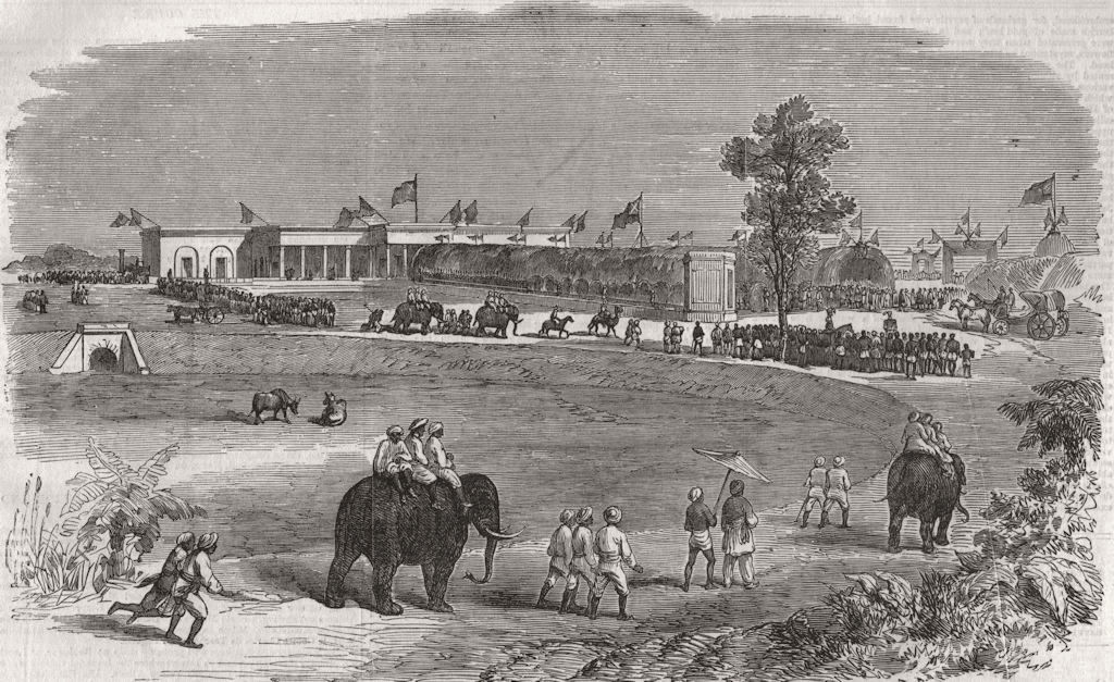 INDIA. Opening of the East Indian Railway-the Bardhhaman Station 1855 print