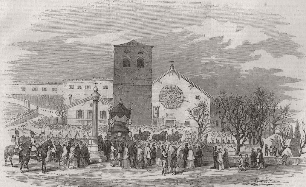 Associate Product TRIESTE. Funeral procession Don Carlos cath. St Just. Spain 1855 old print