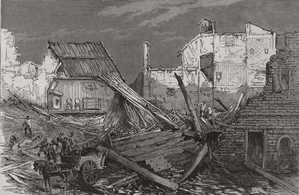 TOULOUSE. Ruined Houses in the Rue St Nicolas. France 1875 old antique print