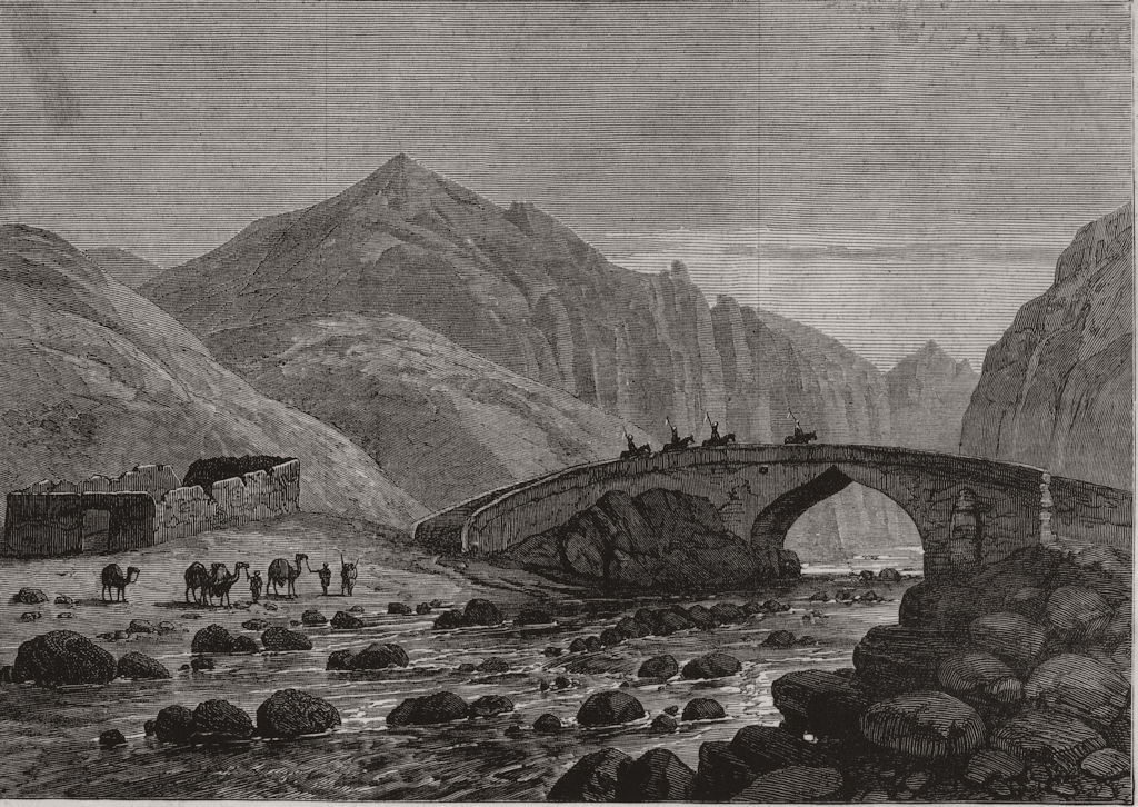 TAJIKISTAN. The old bridge on the Surkhab, or Red River 1880 antique print