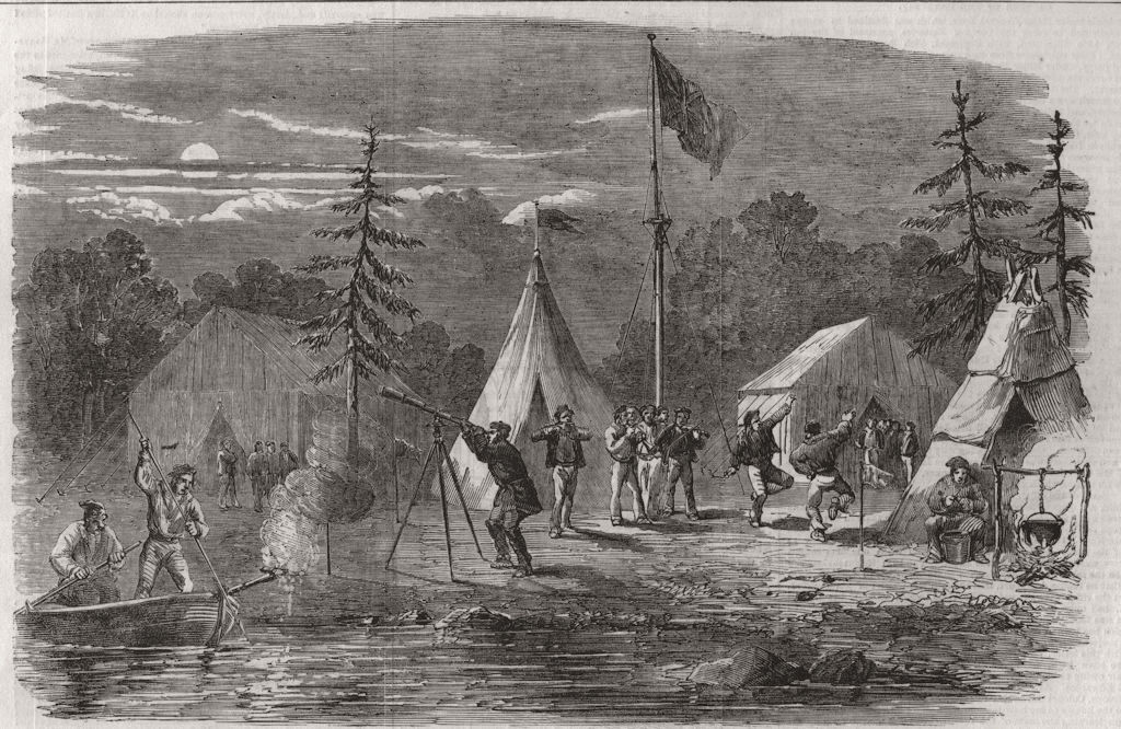 Associate Product CANADA. Engineers' camp scene on the banks of the St. Maurice 1855 old print
