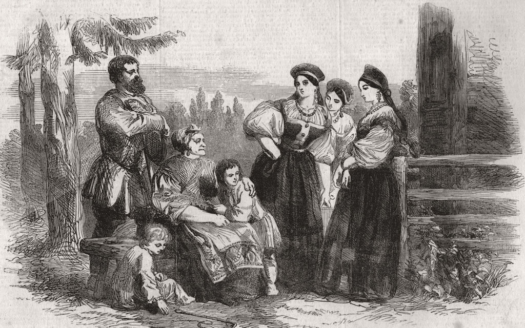 ST. PETERSBURG. Fete costume of Russian Peasants. Russia 1855 old print