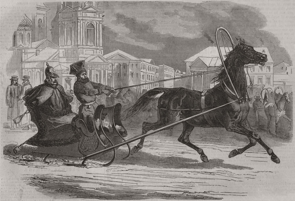 ST. PETERSBURG. The Emperor of Russia, in his Droshky (sledge) . Russia 1853