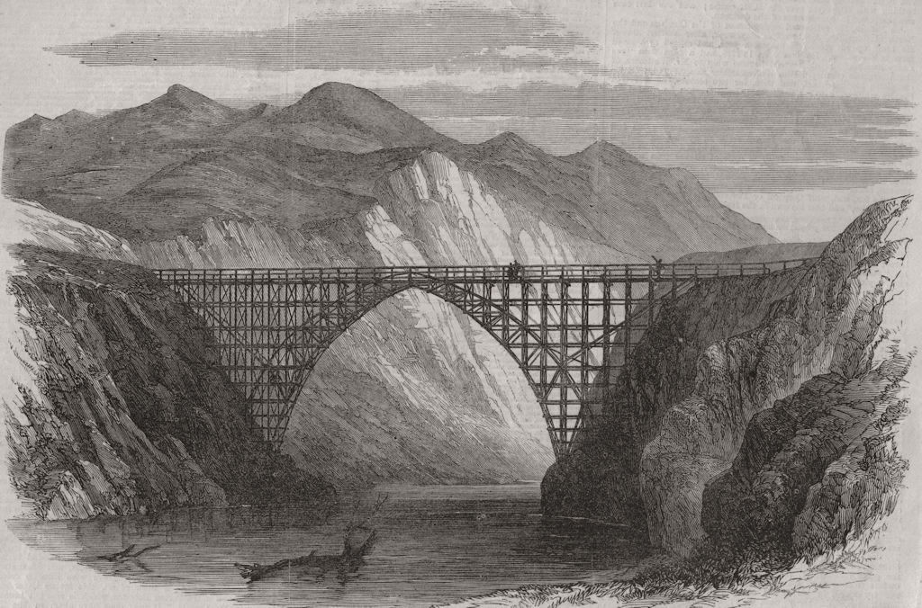 NEW ZEALAND. Timber bridge over the river Wai-Au-Ua, province of Nelson 1864