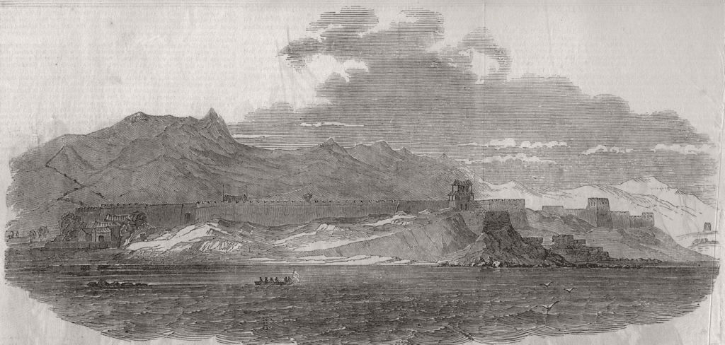 CHINA. General view of the Great Wall of China, from the sea 1850 old print