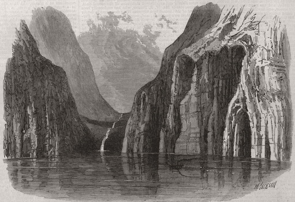 NEW ZEALAND. Valley North of Milford Sound 1869 old antique print picture