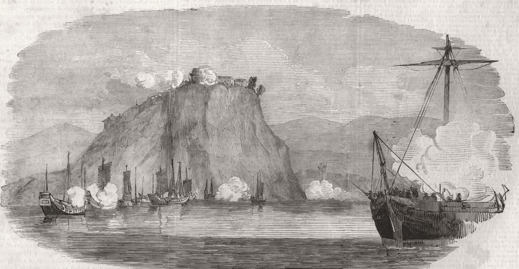CHINA. Taiping Rebellion. HMS Hermes shelling Chin-Kiang-Foo 1853 old print