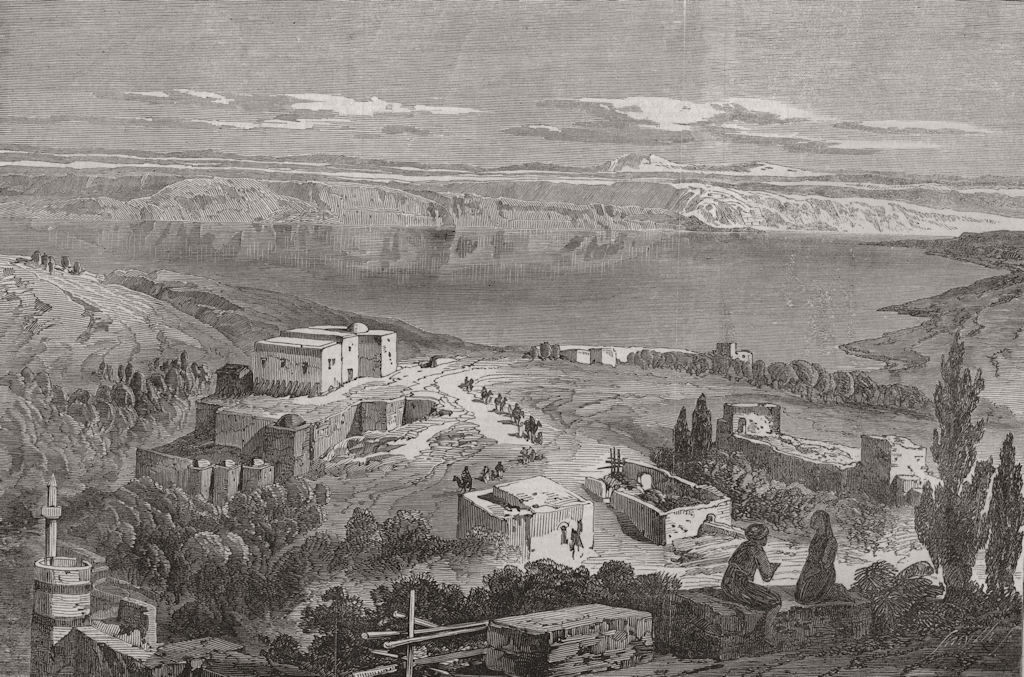 ISRAEL. The Sea of Galilee, from Telbin's panorama 1863 old antique print
