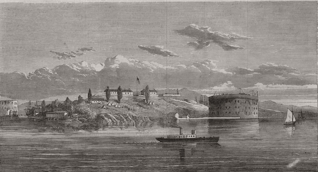 NEW YORK. American Civil War. Governor's Island and Fort, New York harbour 1865