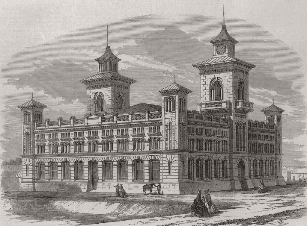 NEW ZEALAND. The Exhibition Building at Dunedin, province of Otago 1865 print