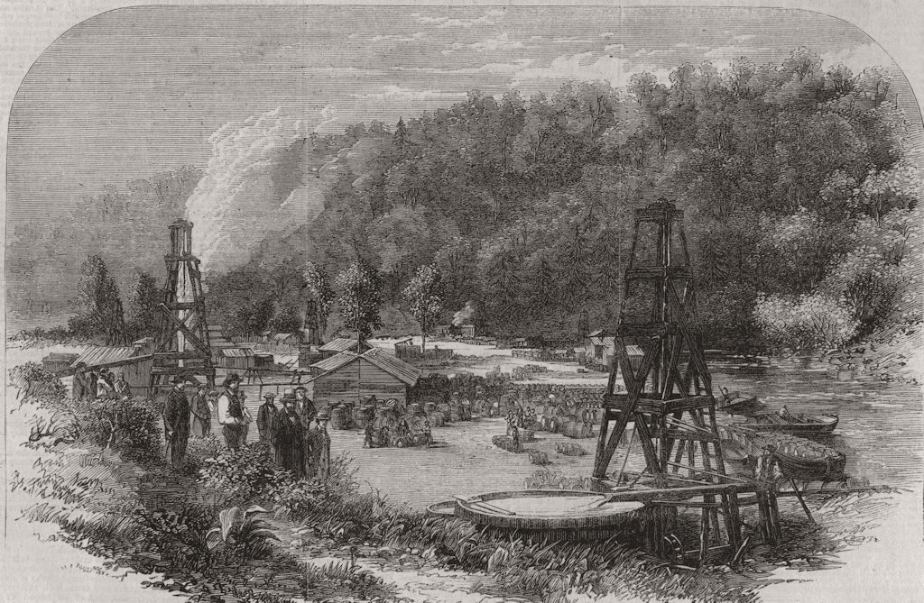 PENNSYLVANIA.Oil City.Oil springs at Tarr Farm, Oil Creek, Venango County 1862