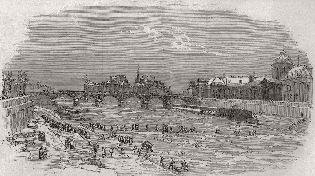 PARIS. The Seine frozen. France 1854 old antique vintage print picture