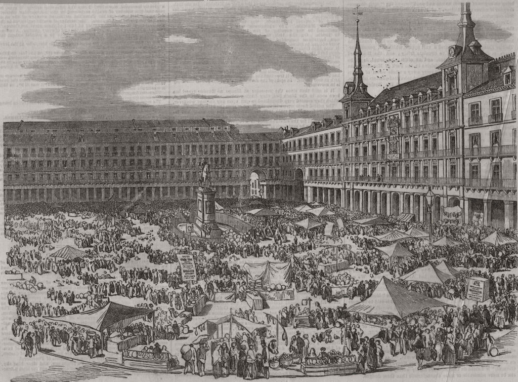 Associate Product SPAIN. The Great Square in Madrid, on Christmas Eve. Plaza Mayor 1854 print