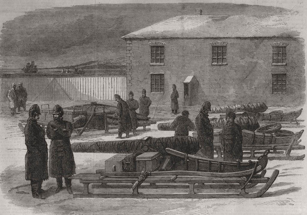 NEW BRUNSWICK. Armstrong guns on sleighs, Ordnance-Yard, St John 1862 print