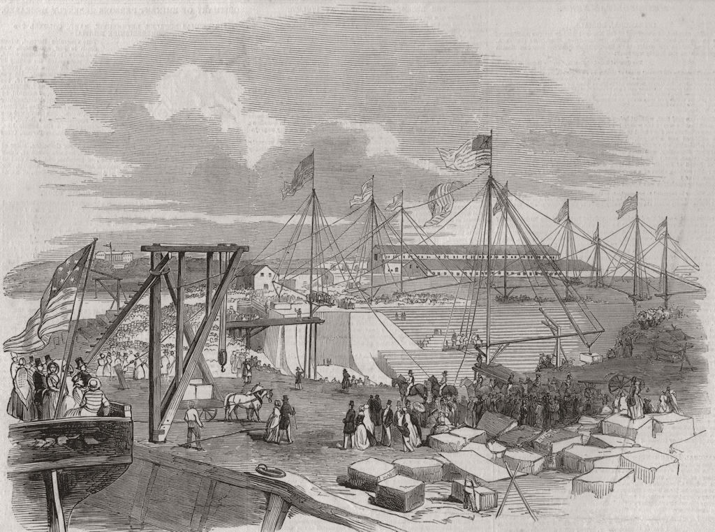 NEW YORK. The dry dock works, United States Navy-yard, New York 1849 old print