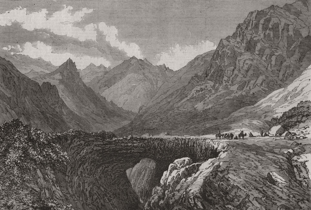 ARGENTINA. The Inca's Bridge, Pass of Uspallata, South America 1868 old print