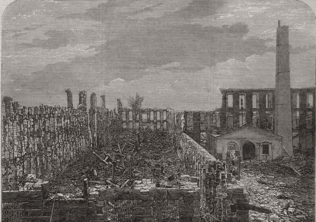 CONNECTICUT. Ruins of Colonel Colt's Firearms factory at Hartford 1864 print